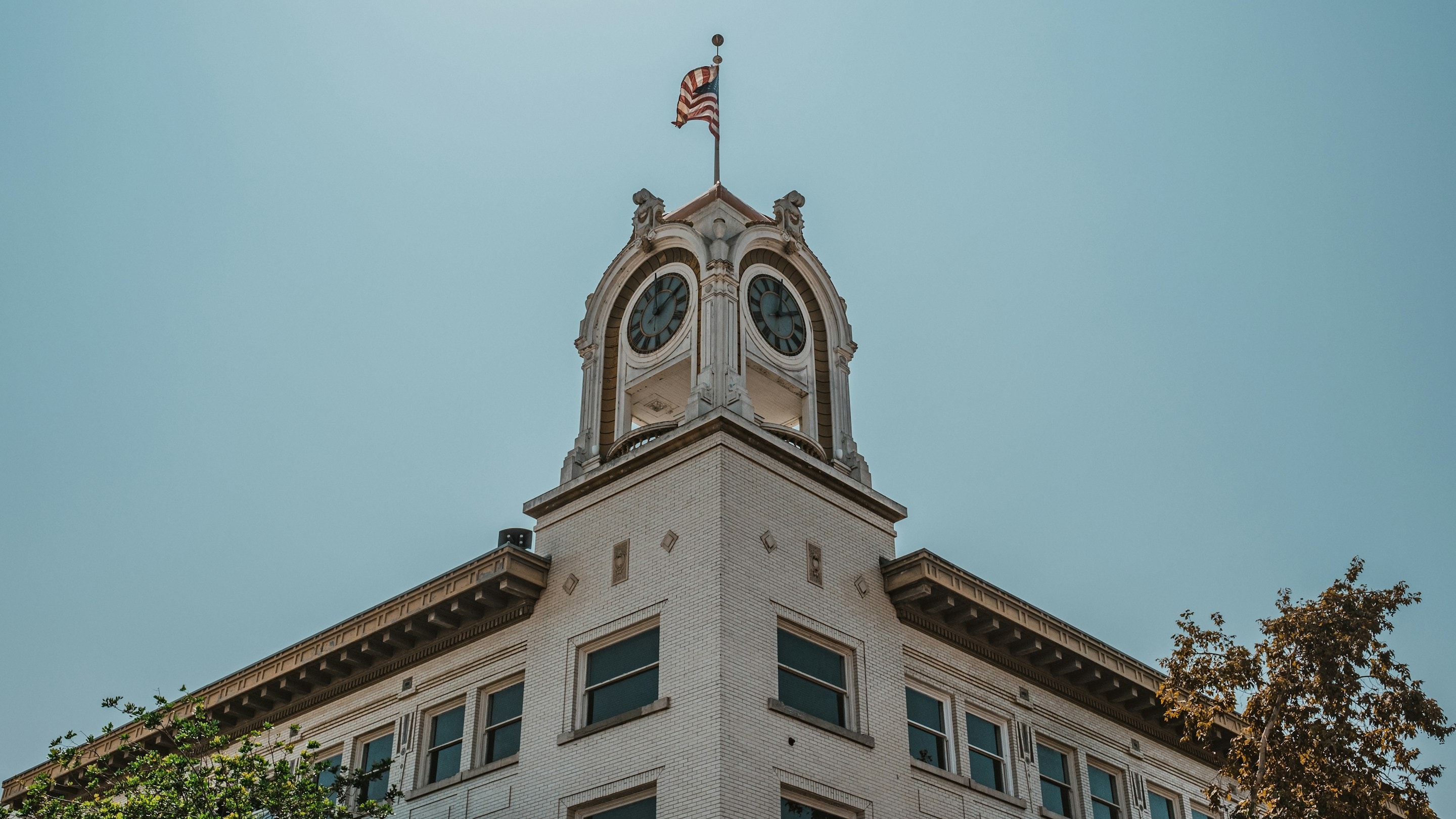 The historic clock tower building in downtown Santa Ana, the Orange County seat
